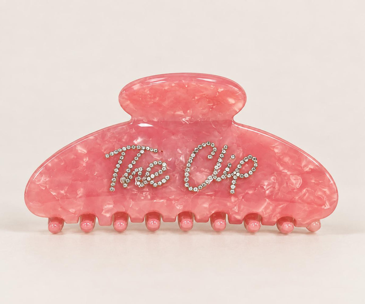 Clema de par The Clip din acetat roz perlat, cu logo Dollie din cristale
